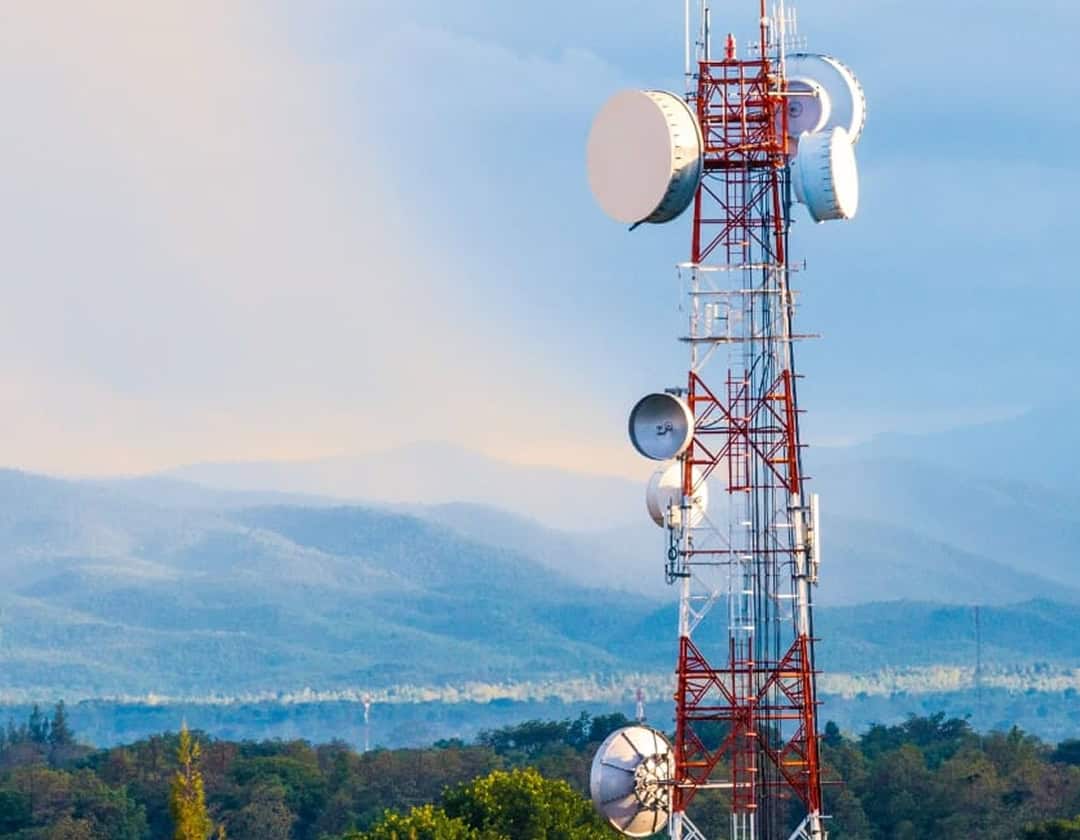 Modern telecom tower with multiple antennas